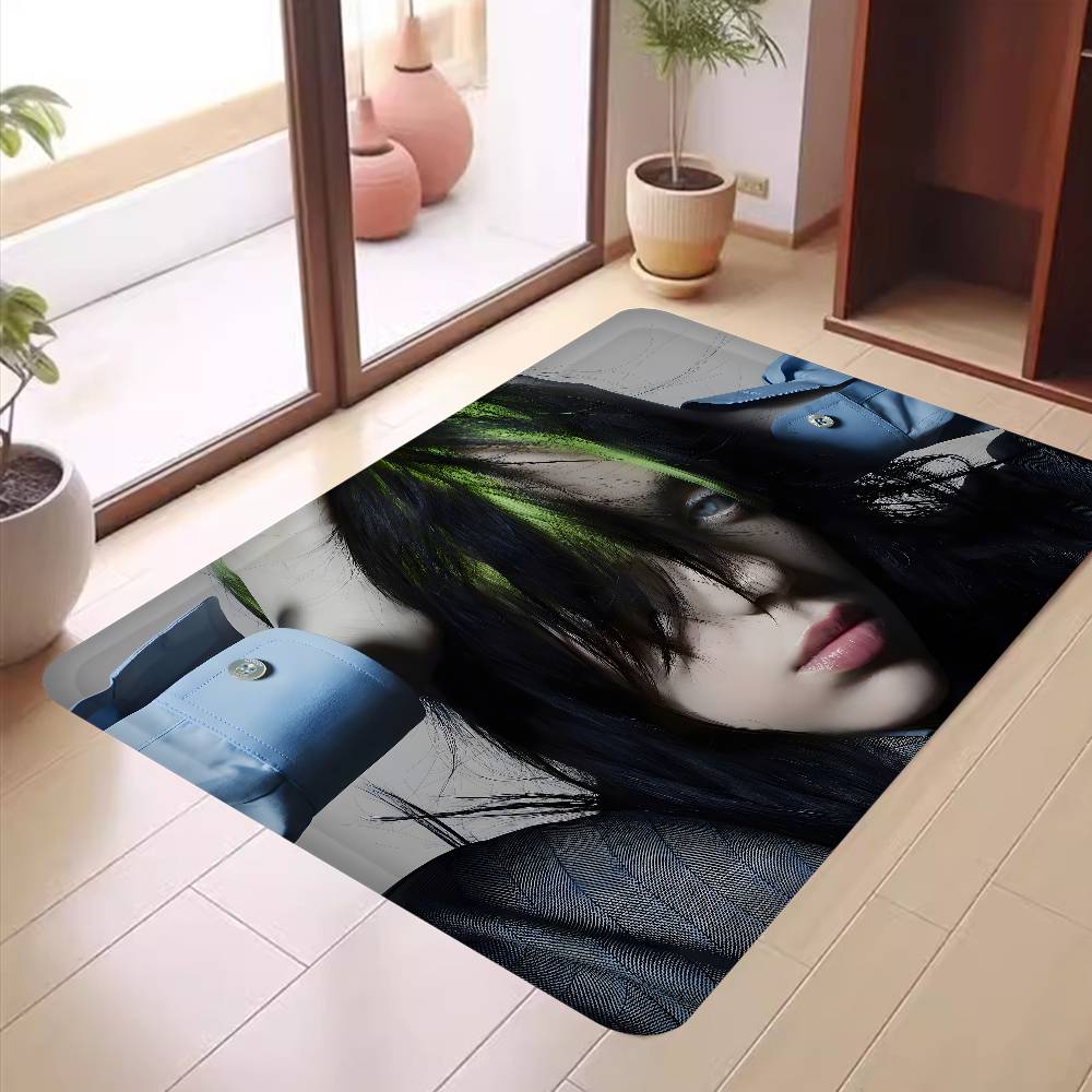 Mode B-Billie Eilish Sänger Zimmerteppiche Rutschfest Wasserabsorbierend Langes Streifenkissen Schlafzimmerteppich Haushalts Teppiche