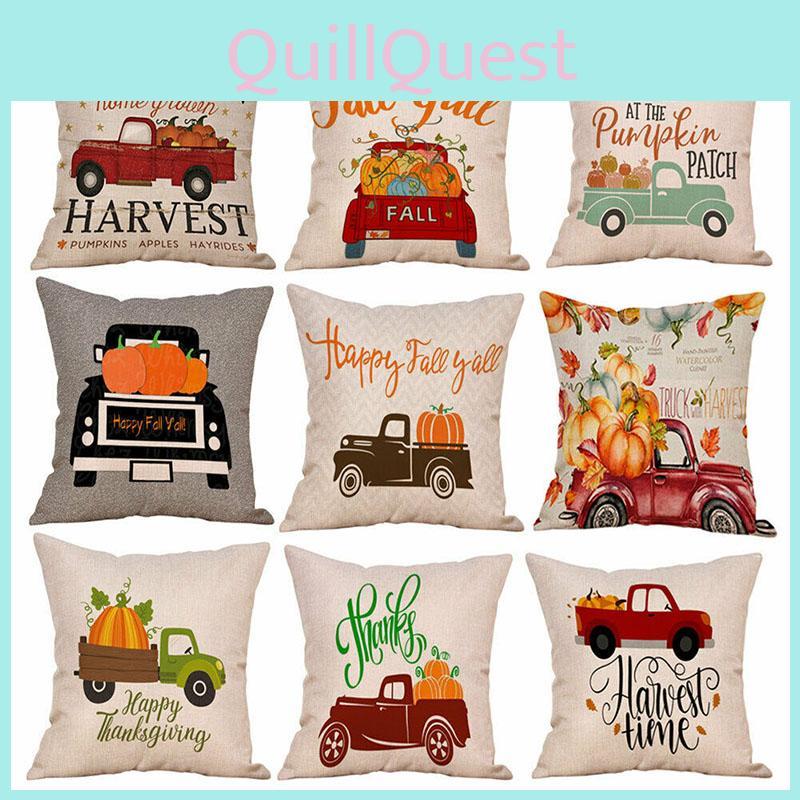 Chic Cotton Linen Pillow Case With Stunning Pumpkin Design For Autumn Ambiance