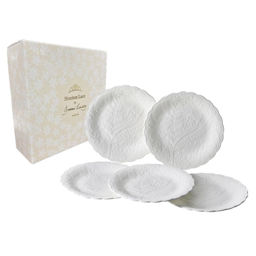 

NARUMI Plate Set Honiton Lace White 17cm Set of 5 Microwave Warm Dishwasher Safe 51952-23177