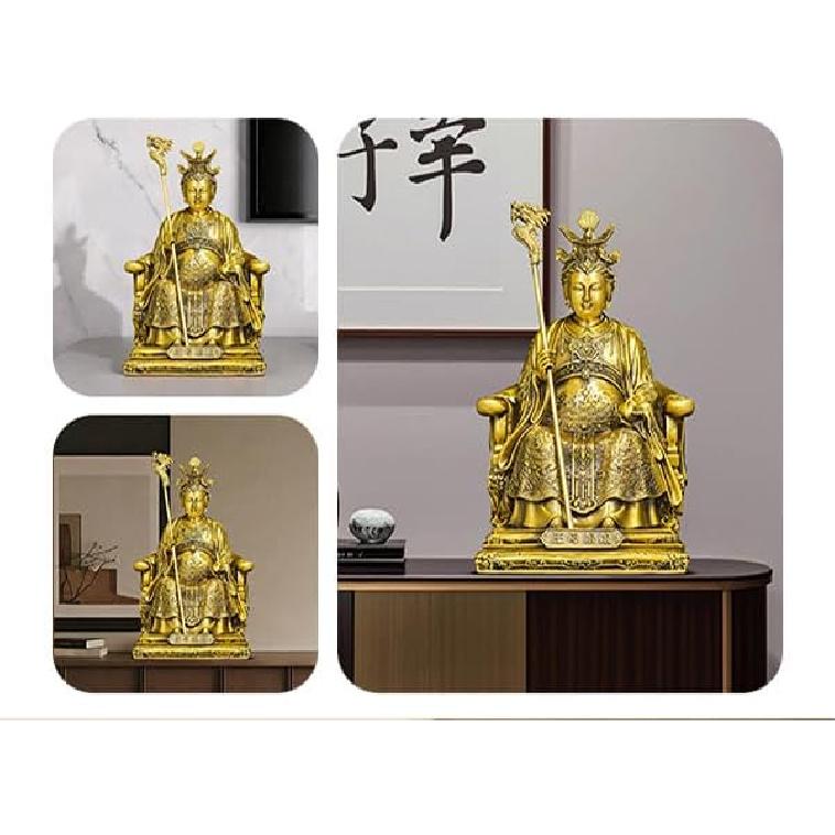 Estatua de latón Aris & Juno Reina Madre del Oeste Feng Shui – Figura china de longevidad y bendición para la entrada, escritorio de oficina en casa o decoración de estantería,