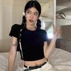 Women's Short-Sleeve High-Waisted Summer T-Shirt with Hollow Back Design