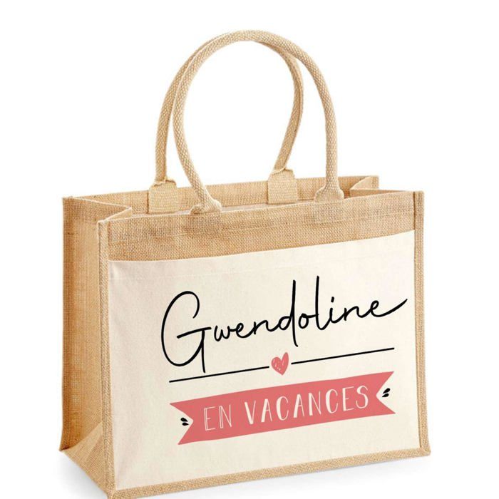 Sac de plage - PLANETEE - Jute avec poche Gwendoline en Vacances - Coton - 43 x 33 cm - Multicolore
