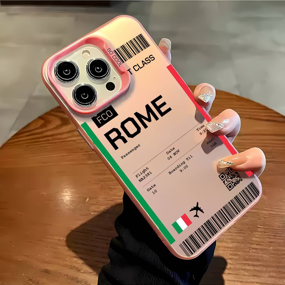 Italy Plane Travel Ticket Phone Case For iPhone 16 15 14 13 12 11 Plus Pro Max Multicolor Aurora Laser Shockproof Funda Cover