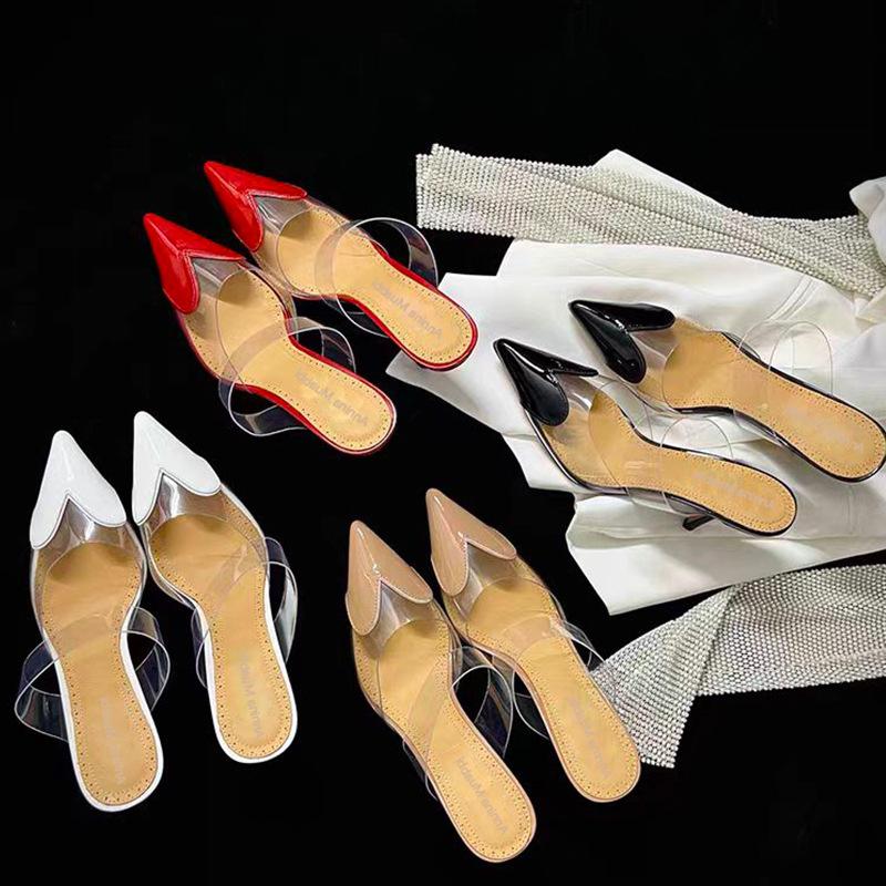 Directly from the Baotou High-heeled Sandals, Simple Wind Pvc Splicing Love Pointed High-heeled Sandals