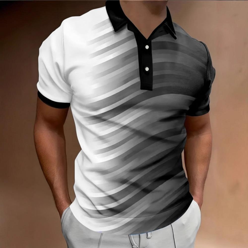 2026 Summer European and American Trendy Men's Color Blocked Collar Polo Shirt Fashion Printed Short Sleeve