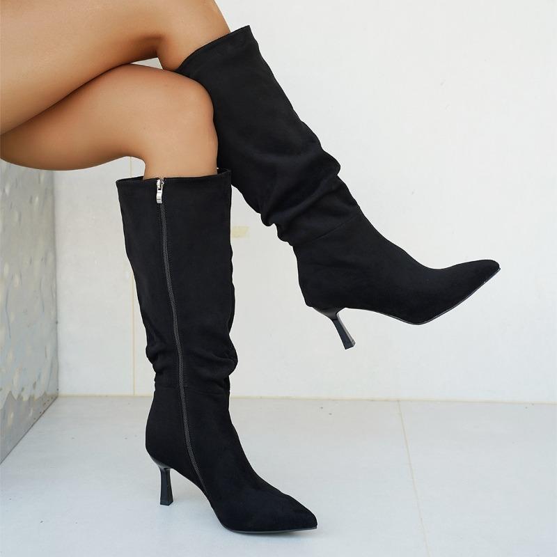 Nuovi Stivali Alti da Donna con Tacco a Spillo Stile Western Cowboy Stivali Alti Aderenti da Donna