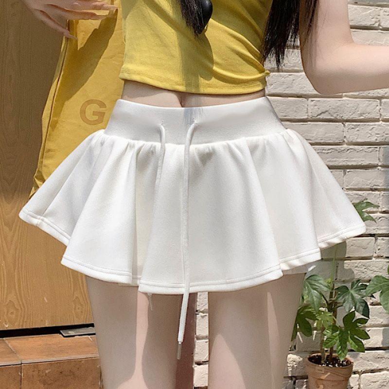 Ballet Style Gray Drawstring Skirt Spice Girl Thin a Word Elastic Waist Fluffy Versatile Skirt