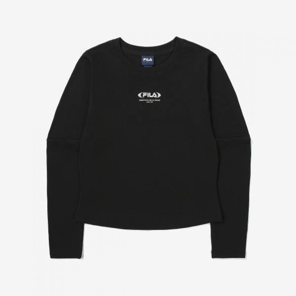 Fila Semi Crop Long Sleeve T shirT Small Logo BLACK/W90
