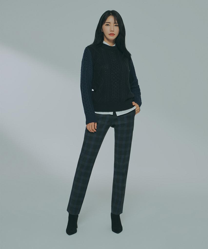 MARTYNBAL Wool Blended Bonded Pants_Navy Glen Check