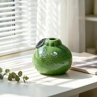 Orange Shaped Decorative Ceramic Bud Vase, Modern Fruit Design Small Hydroponic Planter for Home, Room, Office, Tabletop Decor