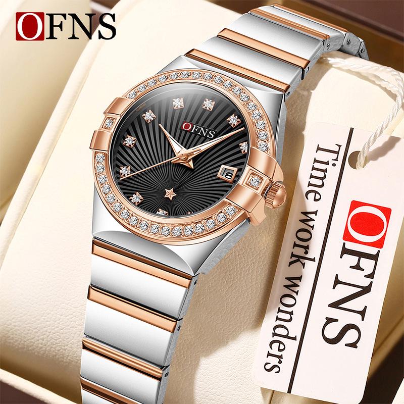 OFNS Women s Waterproof Business Casual Quartz Watch with Calendar and Rhinestone Detail