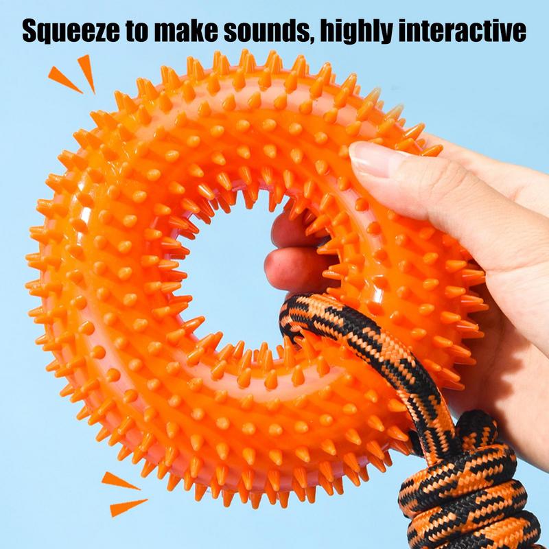 Squeaky Dog Toys Spiky Ring Chewing Trainer Aggressive Chew Indestructible Dog Toy With Rope For Puppy Teething Boredom Relief
