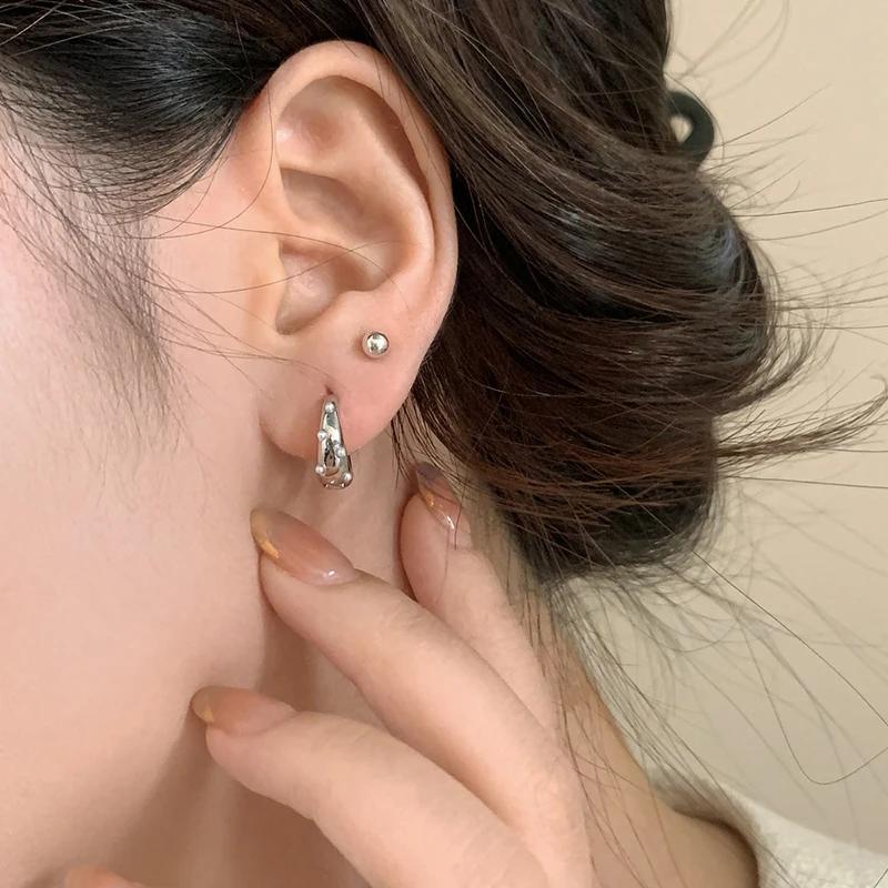 PONYKISS Sterling Silber Perlen Runde Creolen für Damen Minimalistisch Vintage Feiner Geometrischer Schmuck