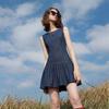Sancai 2026 Summer Faux Denim Sleeveless A-Line Dress