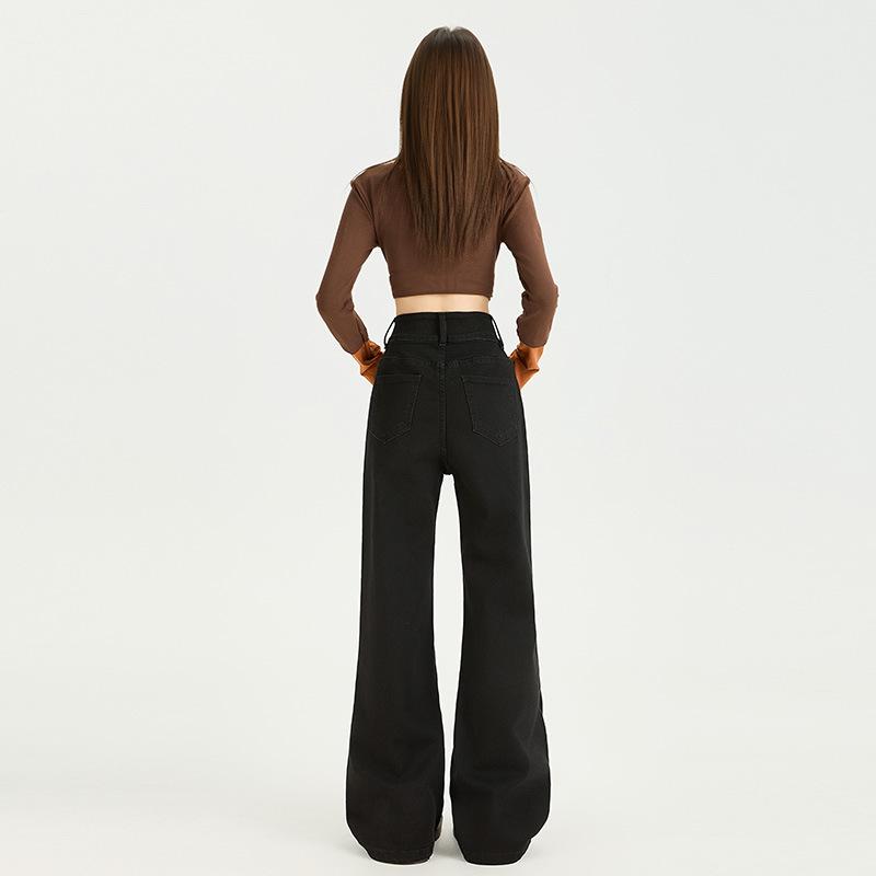 Autumn new elastic high-waisted double-buckle wide-leg floor-mopping pants loose meat-covering pendant jeans women