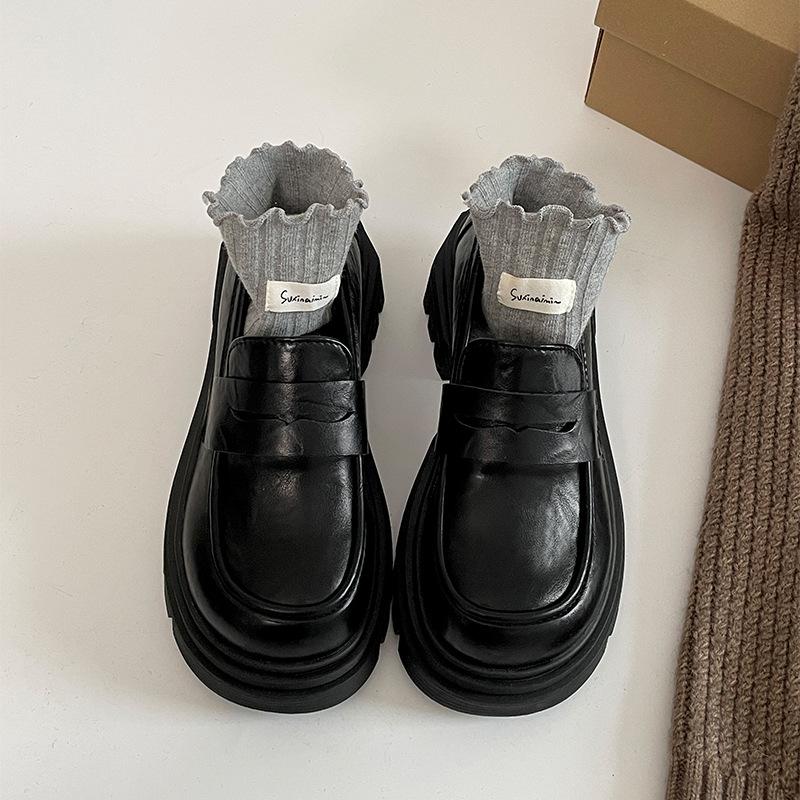 Fashion Commuter Black French Platform Small Leather Shoes Women's 2025 New Autumn and Winter One-pedal British Style Loafers