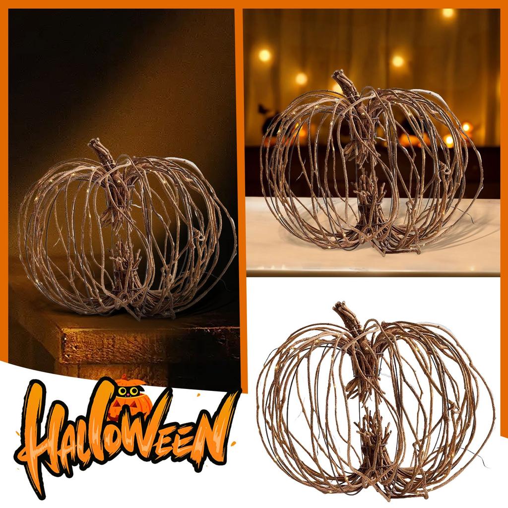 Handcrafted Hollow Wicker Pumpkin Decoration Natural Vine Material Halloween Autumn Seasonal Tabletop Accent for Home or Office Display