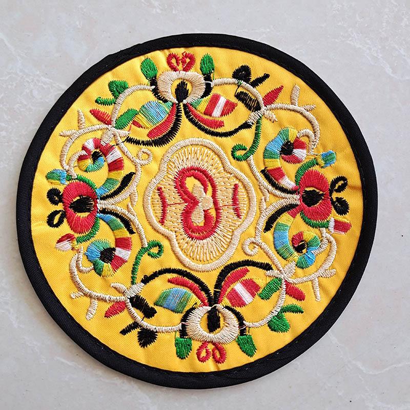 Vintage Embroidery Round Coasters Ethnic Floral Teacup Insulation Pads Placemats Anti-Skid Dining Table Mat