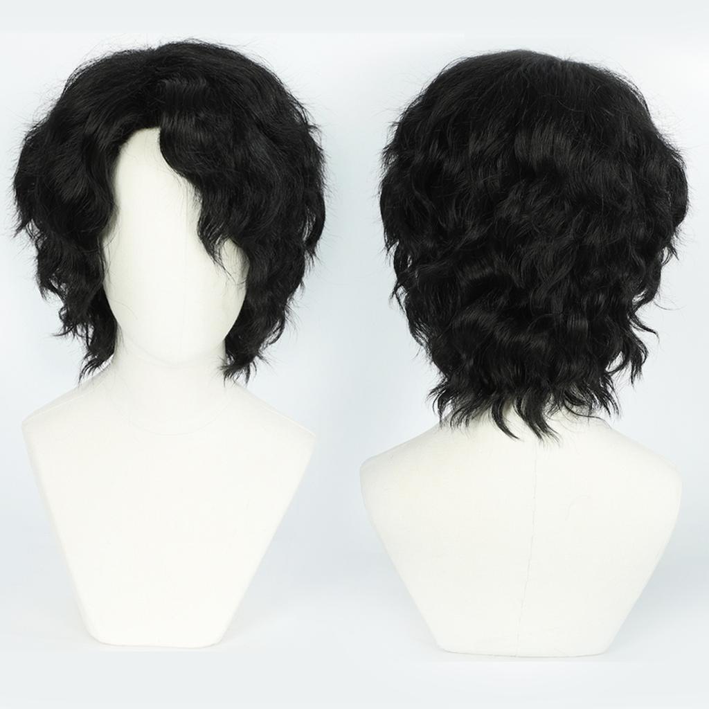 Cosplay Wig Sakusa Kiyoomi Haikyu Short Curly Anime Wig Boy Black Cospaly Wigs Anime Male Synthetic Wig with Bangs Daily School