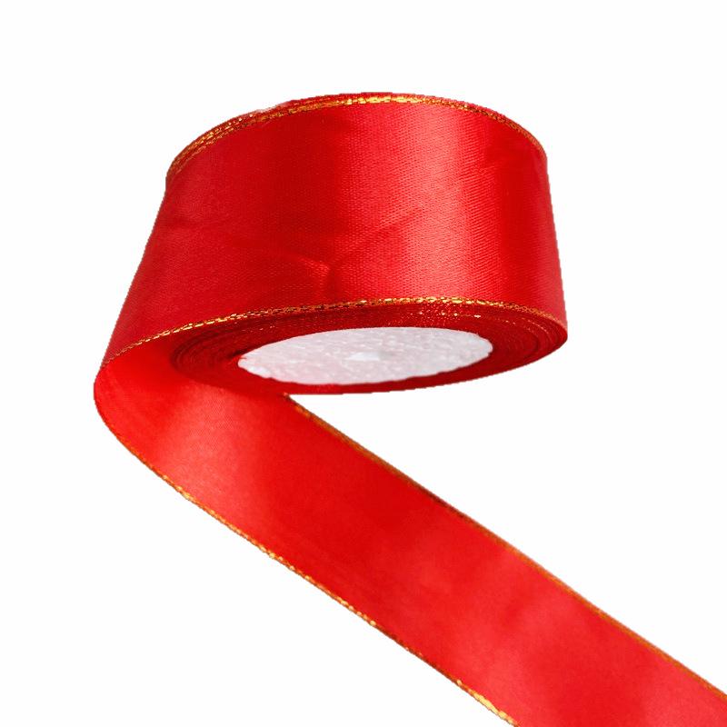 

Gold Edge Satin Ribbon: 4cm Handmade DIY Rose, Wedding Cake & Gift Decoration Streamer.