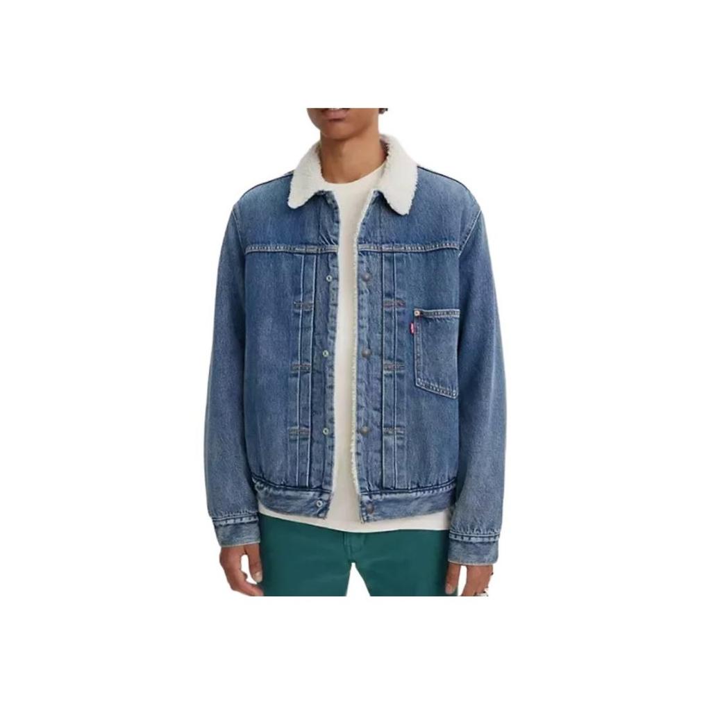 Levis Fw22 Lapel Shearling Collar Single-Breasted Denim Jacket Unisex Jacket Denim-Blue A4882-0000