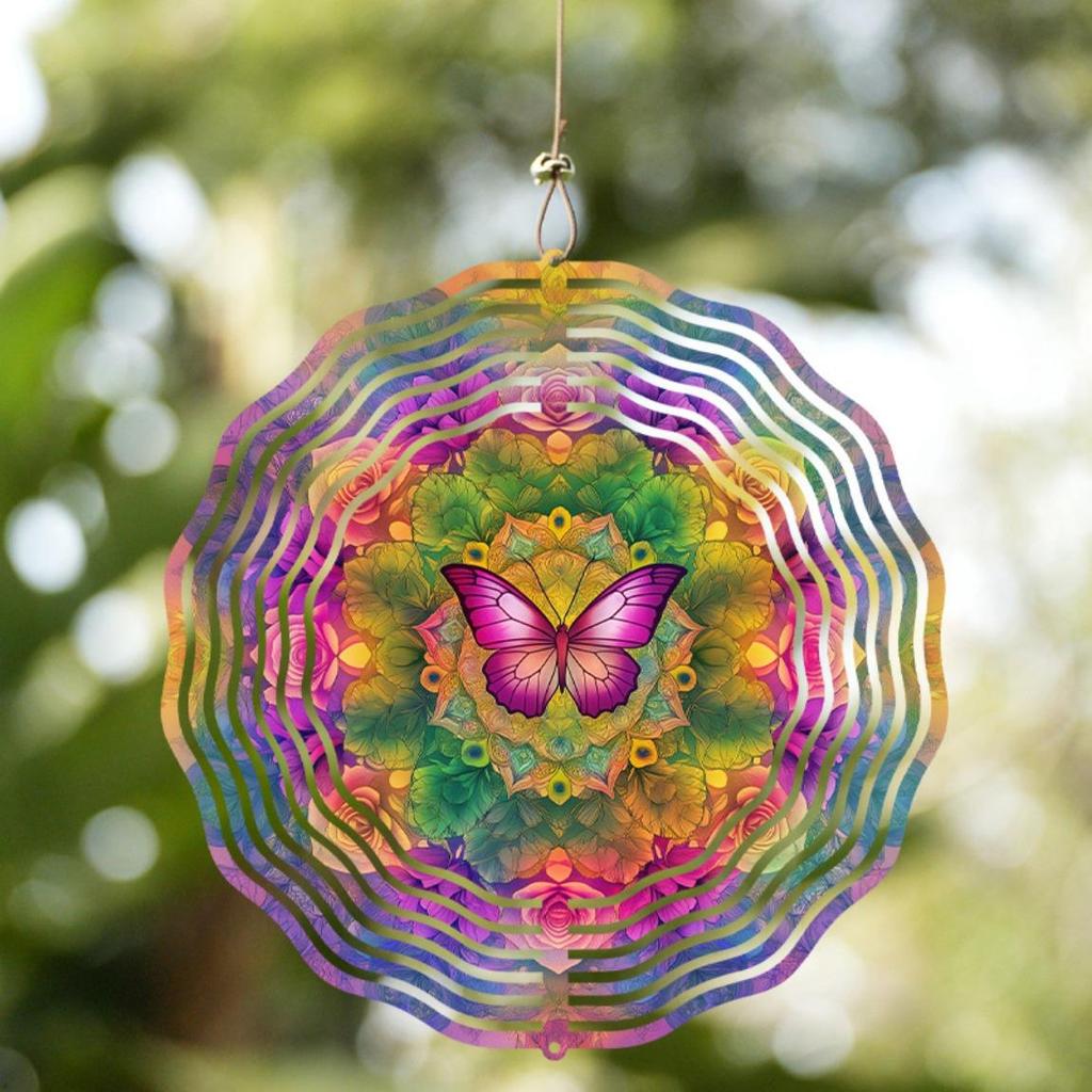 10-calowy kolorowy wiatraczek motylkowy Metalowa dekoracja ogrodowa z obrotowym hakiem 360 stopni na patio, balkon, podwórko, dekoracja zewnętrzna