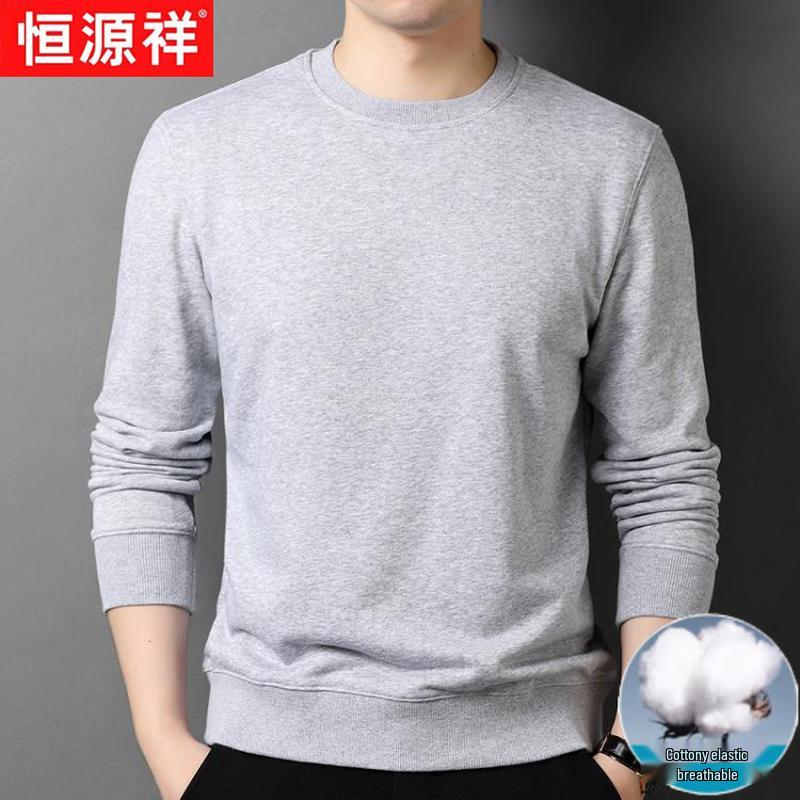 Hengyuanxiang Herren Einfarbiges Gekämmtes Baumwoll Langarm Freizeit Oberteil