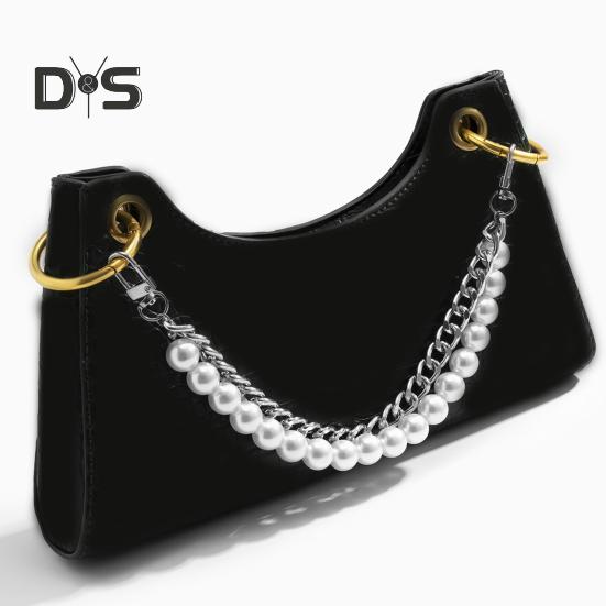 Bag Chain Replacement Handles with Clips Double-layered Faux Pearl Thick Chain Shoulder Bag Decoration Strap Detachable Handbag DIY Chain Craft