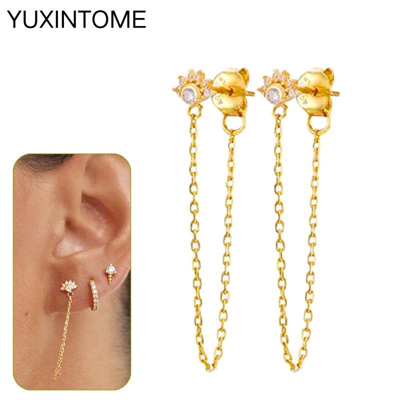 925 Silbernadel Exquisite Weiße Zirkon Steckerohrringe für Damen Geometrische Lange Kette Quaste Ohrringe Luxuriöser Schmuck