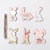 6/12Pcs Easter Wooden Bunny Pendants Blank Rabbit Wood Chips Kids Easter Party DIY Painting Crafts Gift Home Hanging Decoration