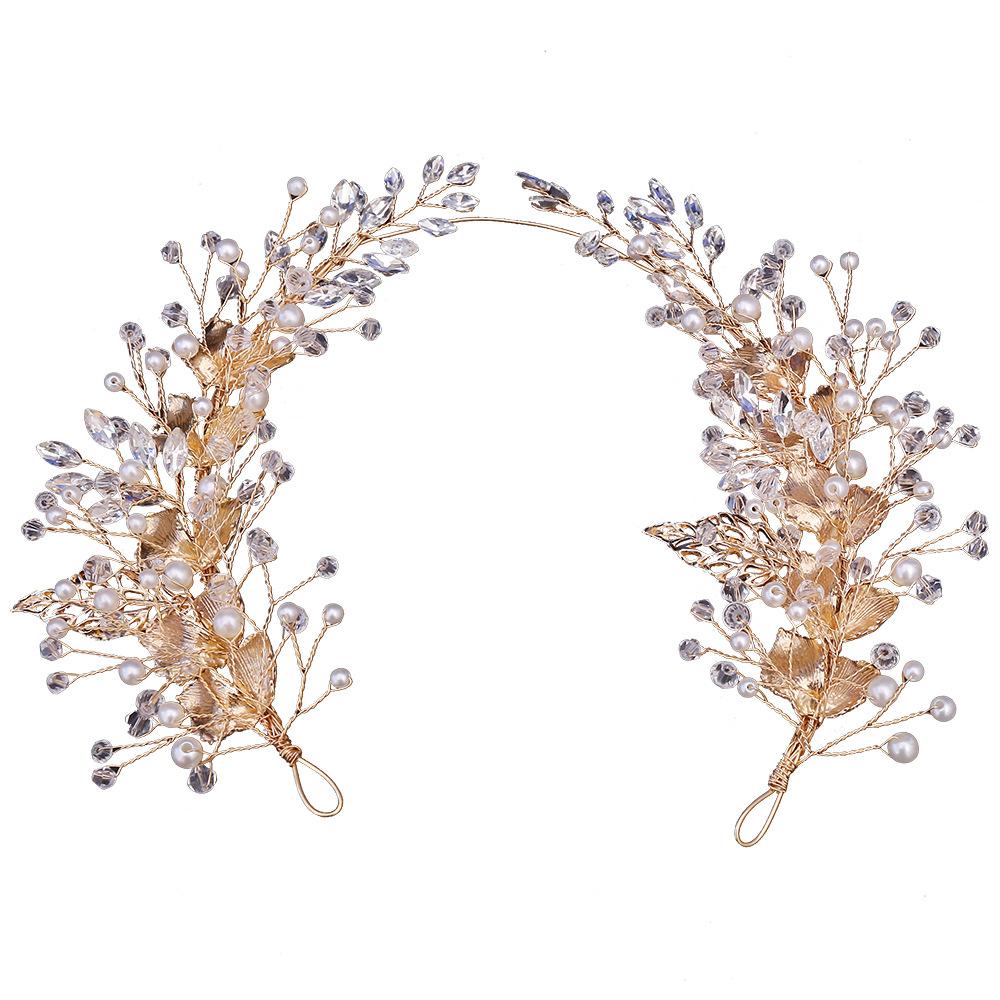 Silver Alloy Leaf Handmade Pearl Hairpin, Bridal Branch Crystal Headband