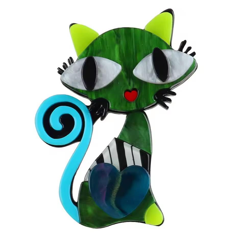 2025 New Acrylic Black White Cat Brooches Lapel Pins for Women Cute Cartoon Fish Animal Resin Brooch Badges Accessories