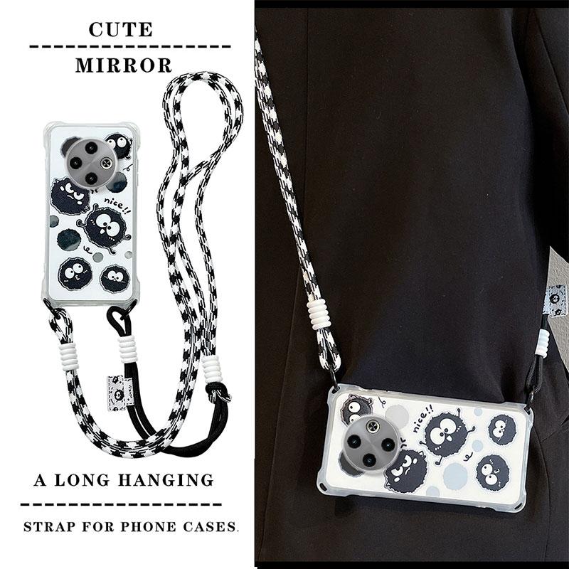 KEYSION Crossbody Strap Phone Case for TECNO Spark 30C Shockproof Cute Cartoon Long Lanyard Mirror Shockproof Cover for Tecno Spark 30C 4G