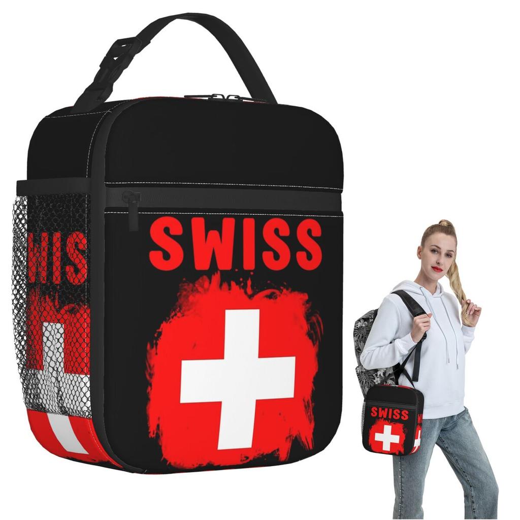 Schweizer Schweiz Flagge Isolierte Lunchtasche für Damen Kinder Tragbare Lebensmittelboxen Thermische Lunchbox Tragetasche