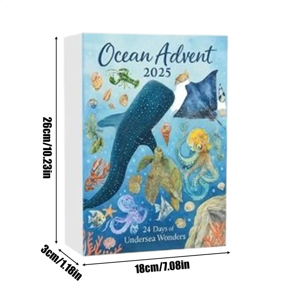 Weihnachts-Adventskalender 2025 Ozean-Thema 2D Acryl Meerestiere Ornamente 24 Tage Weihnachtsbaumschmuck Kinder Weihnachtsgeschenk