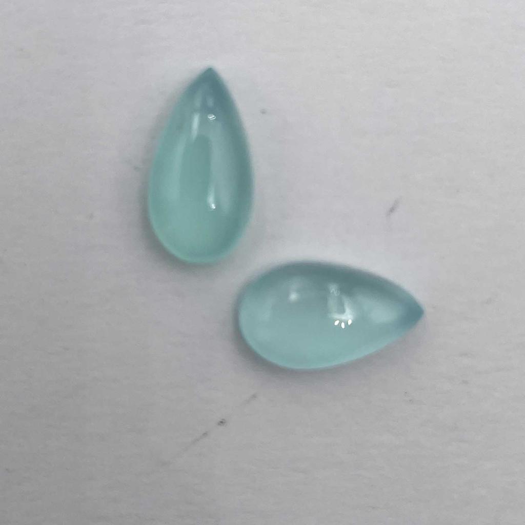 Natural Aqua Chalcedony Pear Cabochon Loose Gemstone Lot 2 Pcs 7*12 MM 5 CT For Jewelry Making