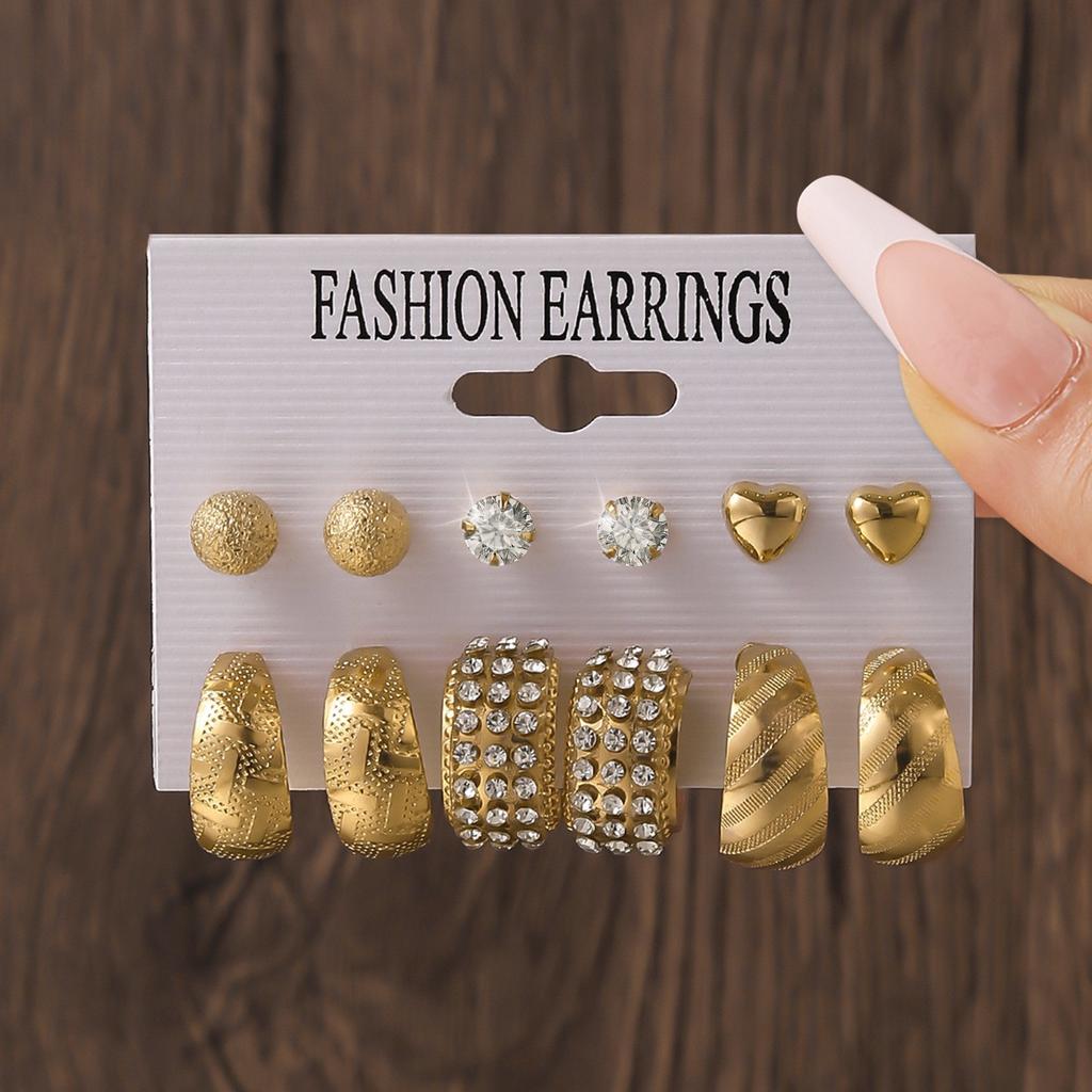 European and American style metal earrings square geometric earrings retro imitation pearl earrings Hepburn style earrings set