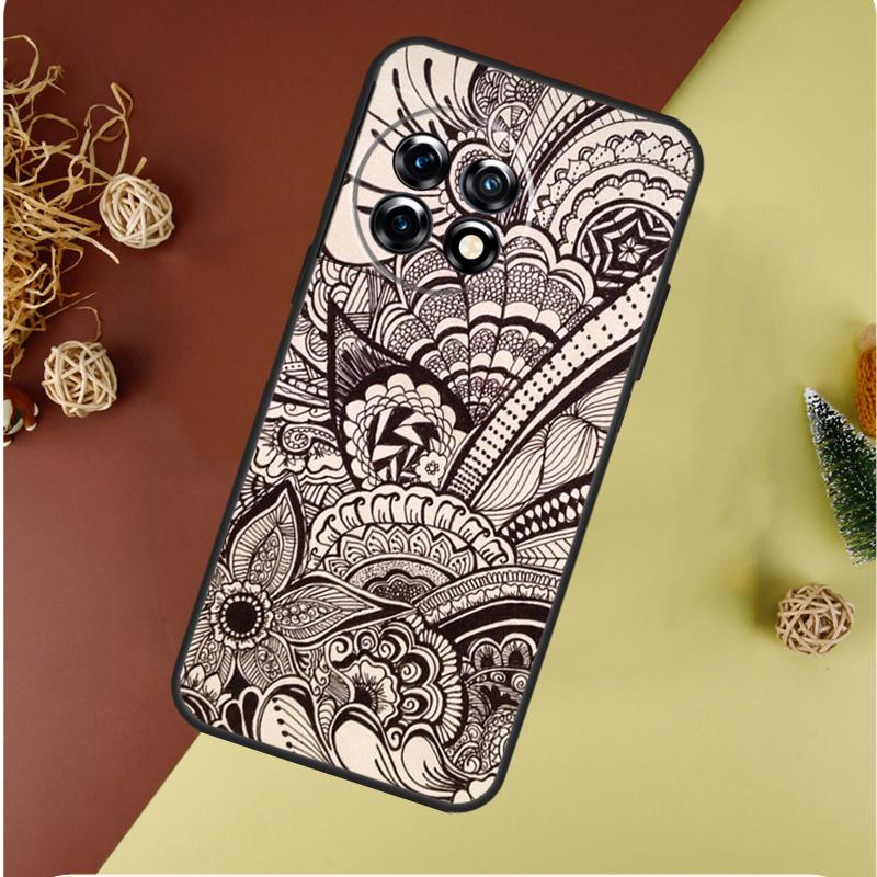 Indian Floral Henna Mandala For OnePlus Nord CE 4 3 2 Lite N20 N30 9 10 Pro 8T 9RT 10T 10R 13R 12R 11 12 13 Phone Case
