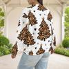 Women Plus Size White Leopard Heart Lock Printed Baseball Collar Long Sleeve Jacket With Pockets