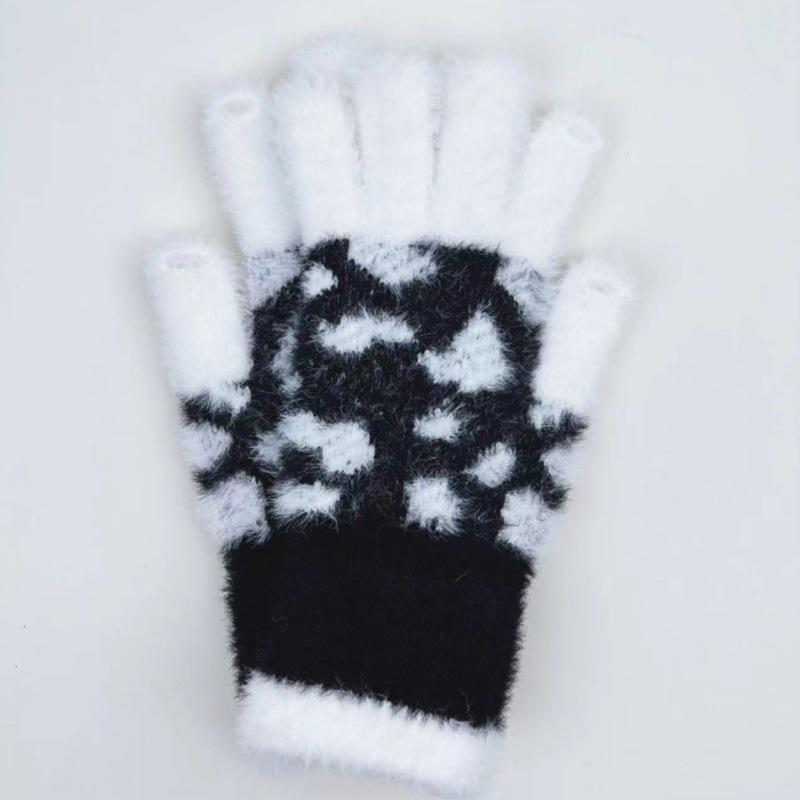 Plush Gloves for Men and Women Korean Version Leopard Print Fashion Striped Mobile Phone Touchscreen Gloves