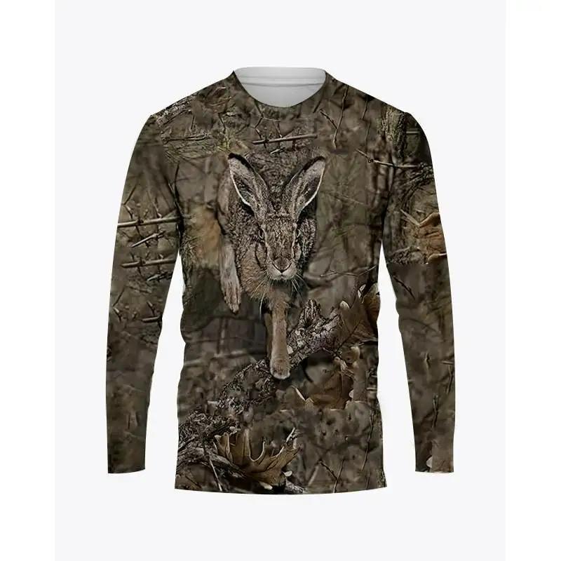 Camouflage Wild Hunting Animal Graphic T-Shirts 3D-gedrucktes Streetwear-T-Shirt für Herren und Damen, O-Ausschnitt, langärmeliges T-Shirt