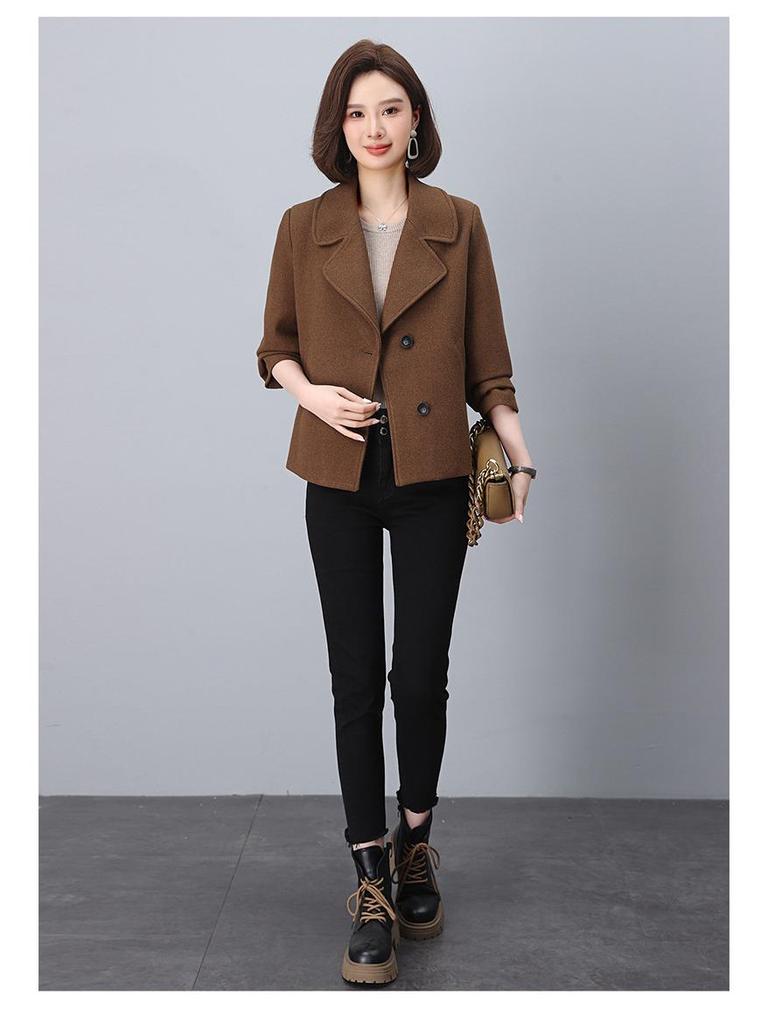 2024 Women's High-End Wool Coat: Petite Short Style with Suit Collar for Spring and Autumn