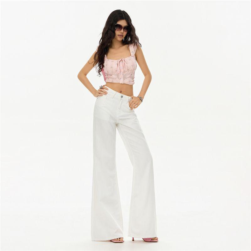 Spring Summer Three Proof Bamboo Lyocell Breathable Non Stretch Cool Micro Flare Casual Denim Pants Female Casual Pants Oversize Denim Trousers