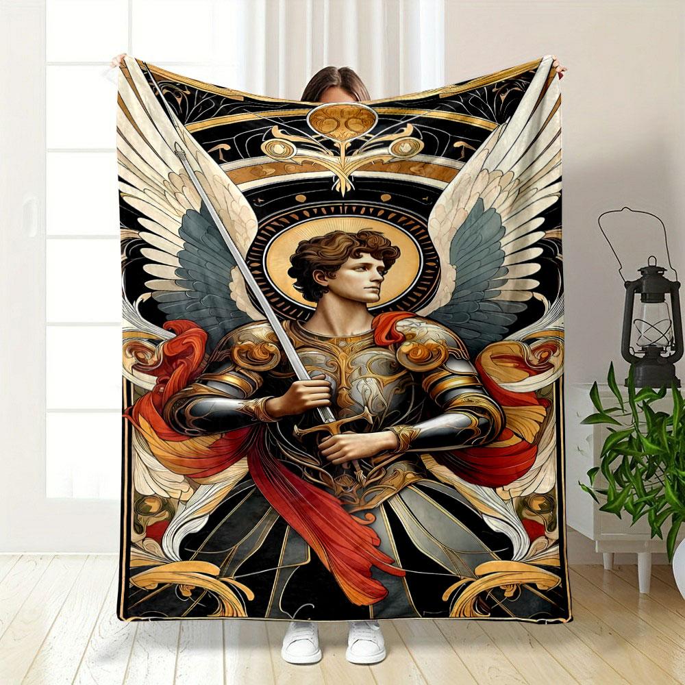 Archangel Michael Winged Warrior Blanket Bedroom Blanket for Livingroom Couch Lunch Break Soft Throw for Friend's Festival Gift