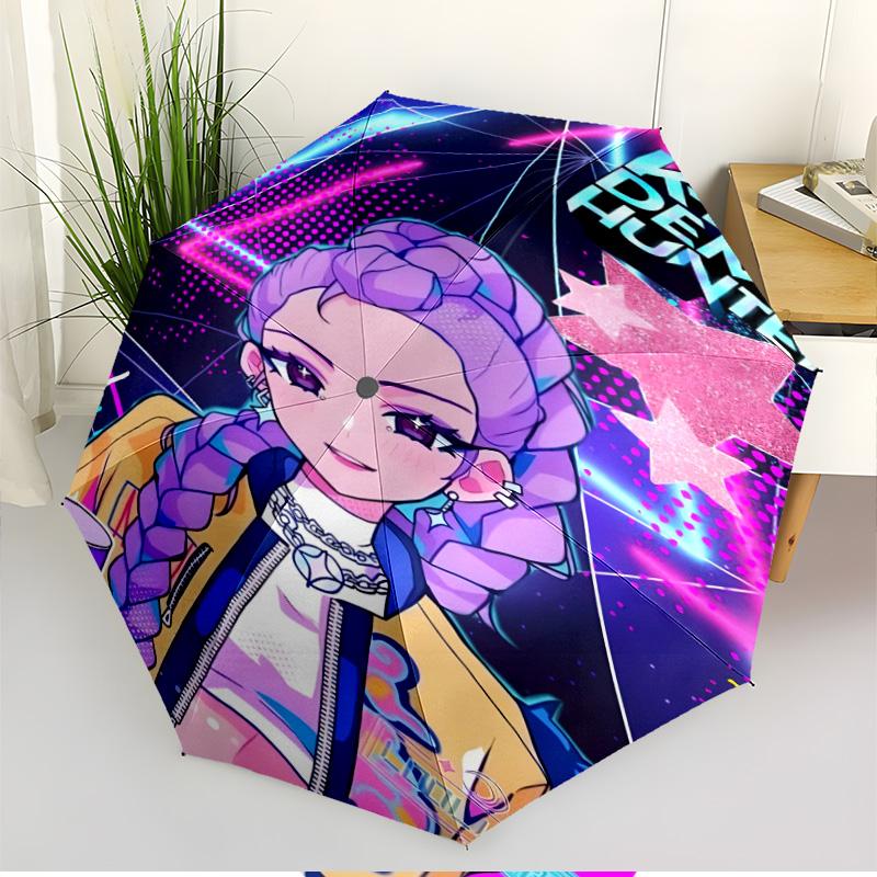 KPop Demon Hunters Print Automatic Open Close Umbrella, Portable Foldable Umbrella, for Outdoor Commute Camping Trip, Ideal Birthday Gift