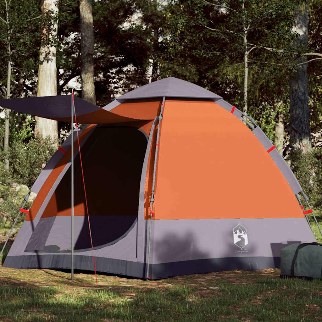 4 Person Camping Tent Grey and Orange Quick Release System