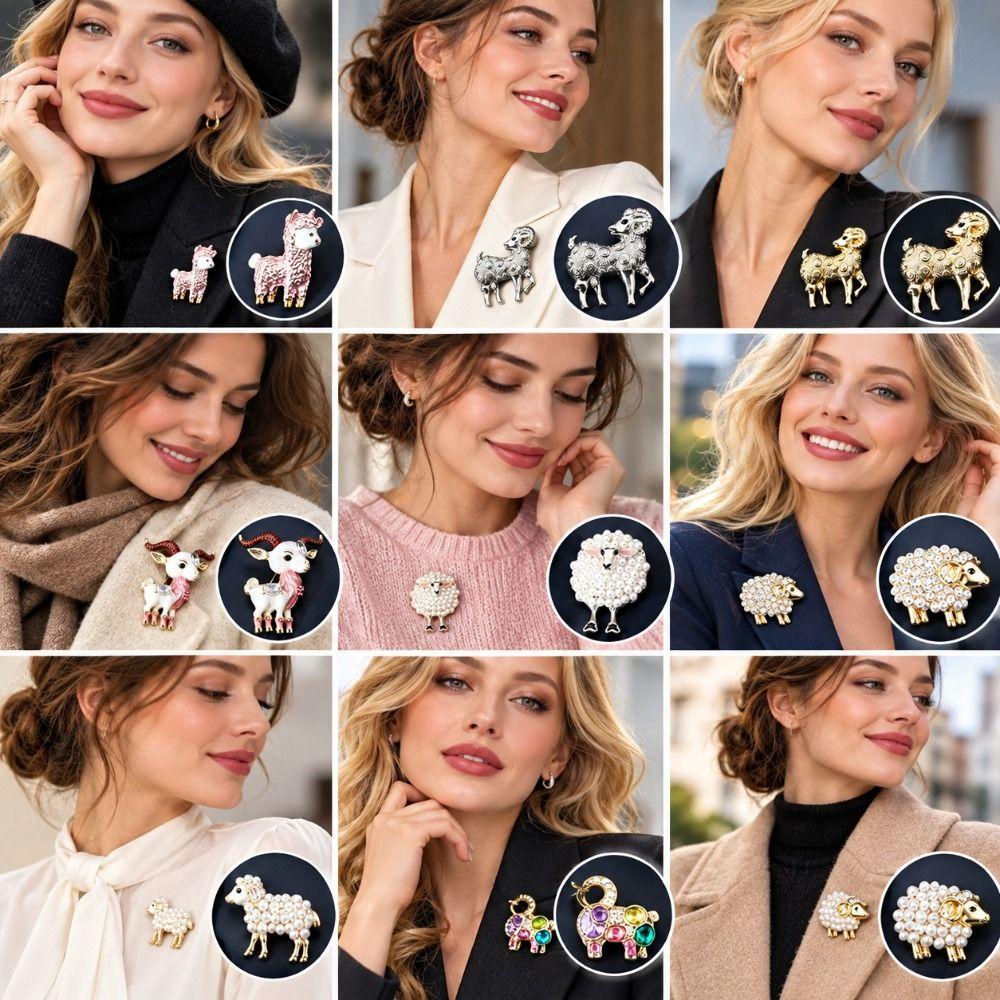 Shiny Rhinestone Lamb Brooch Faux Pearl Lapel Pin New Clothing Fixing Pins Coat Scarf Decoration