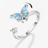 Bagues Ouvertes Papillon en Cristal Rotatif Design Original pour Femmes Acier Inoxydable Couleur Argent Haute Qualité Bijoux Doigt Couple