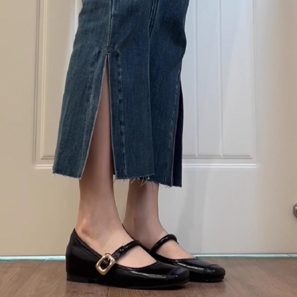 Sheepskin version~ genuine leather retro small man inner height increase shallow mouth single shoes women's French evening shoes Mary Jane small leath