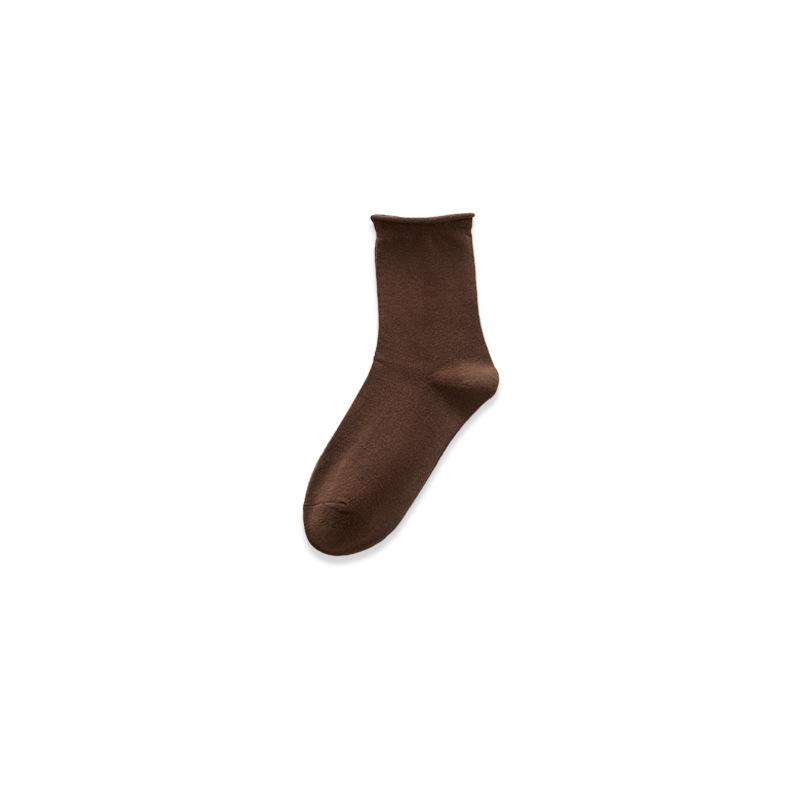 Damen Frühling und Herbst Neue Einfarbige All Bequeme Rollrand Lockerer Schaft In der Röhre Baumwollsocken